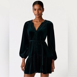 Alex Marie NEW Emerald Green Velvet Button Front Tiered Midi Dress Size 10